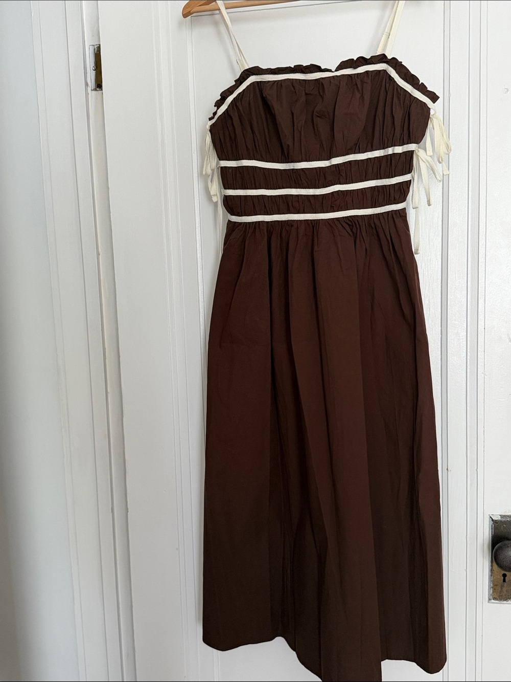 Brown Midi Sundress with Cream Trim